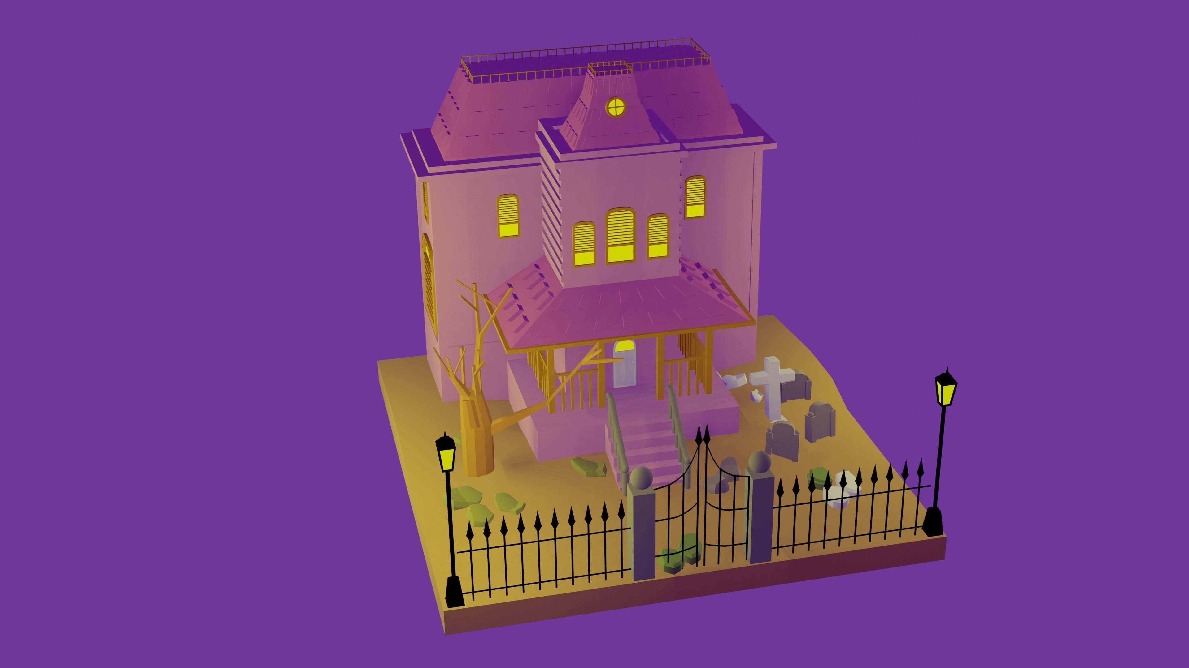 Low Poly Haunted House Low-poly 3D model_5