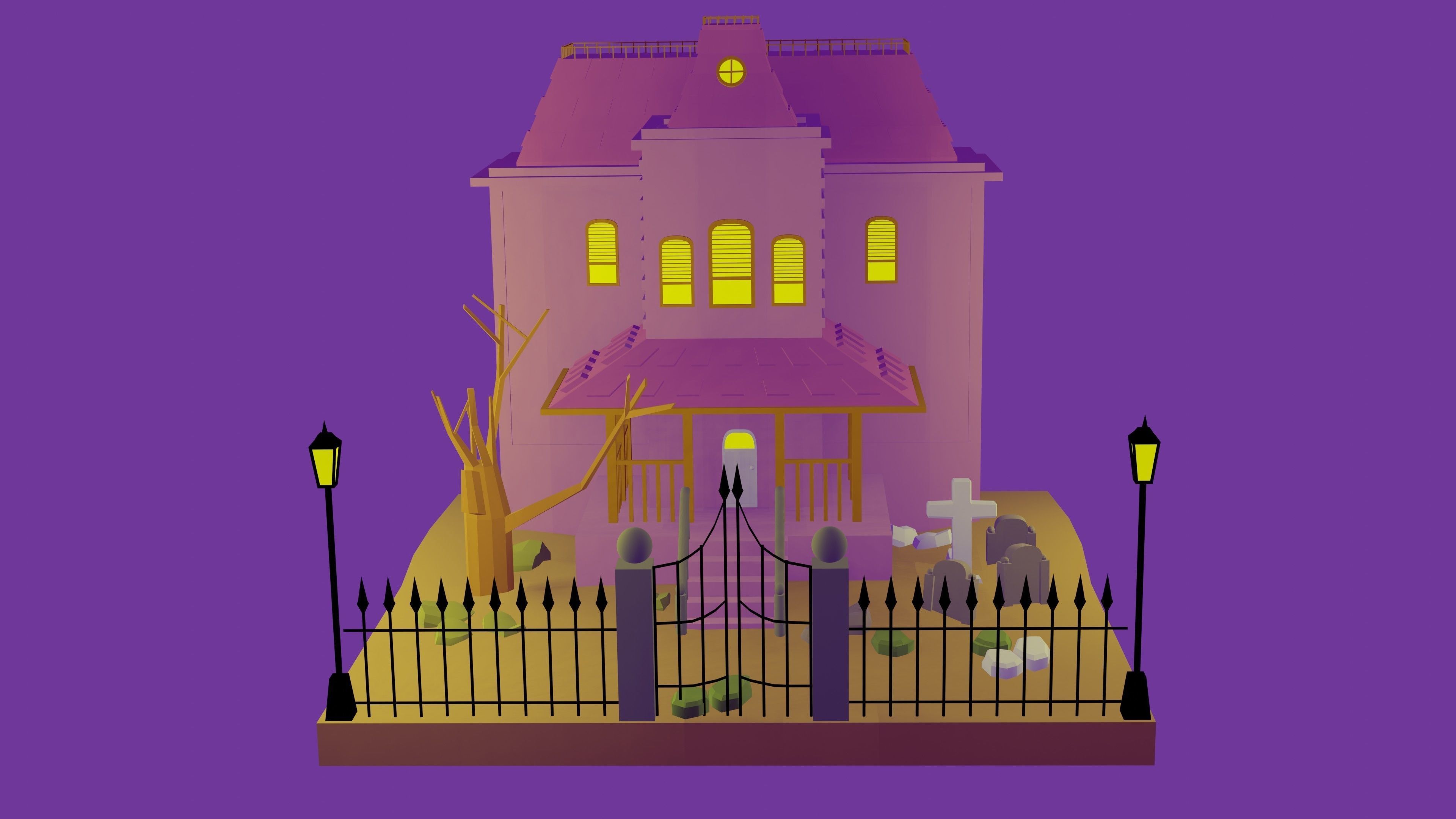 Low Poly Haunted House Low-poly 3D model_6