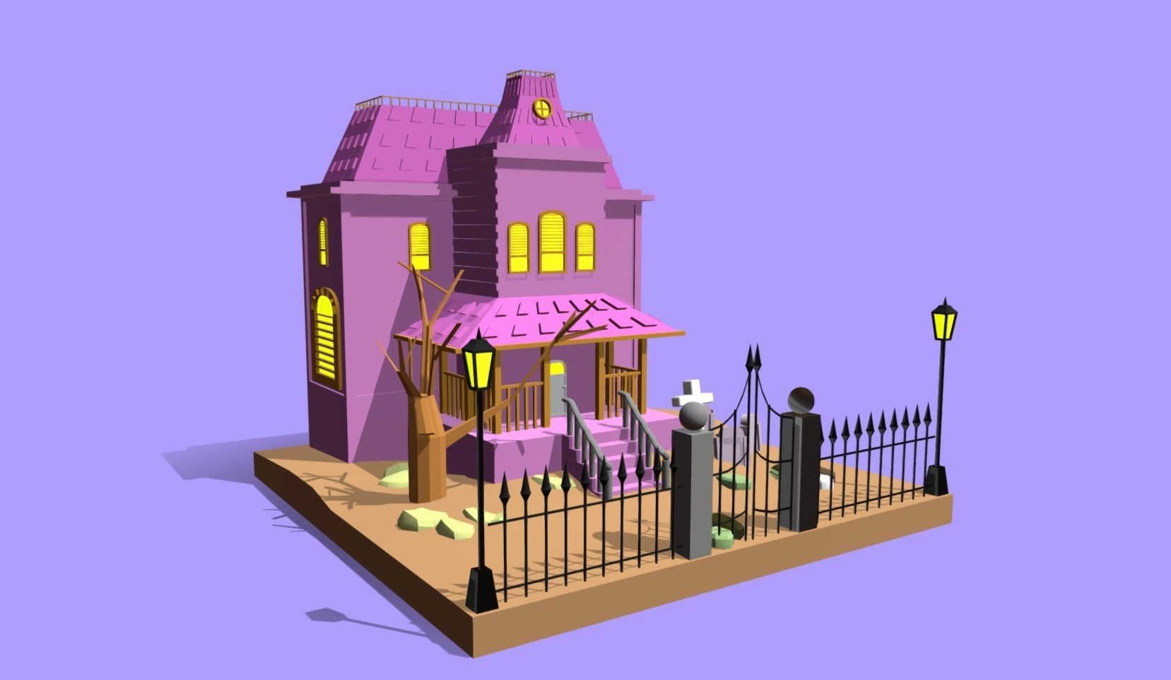 Low Poly Haunted House Low-poly 3D model_3