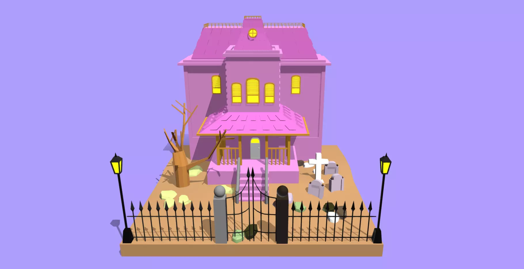 Low Poly Haunted House Low-poly 3D model_0