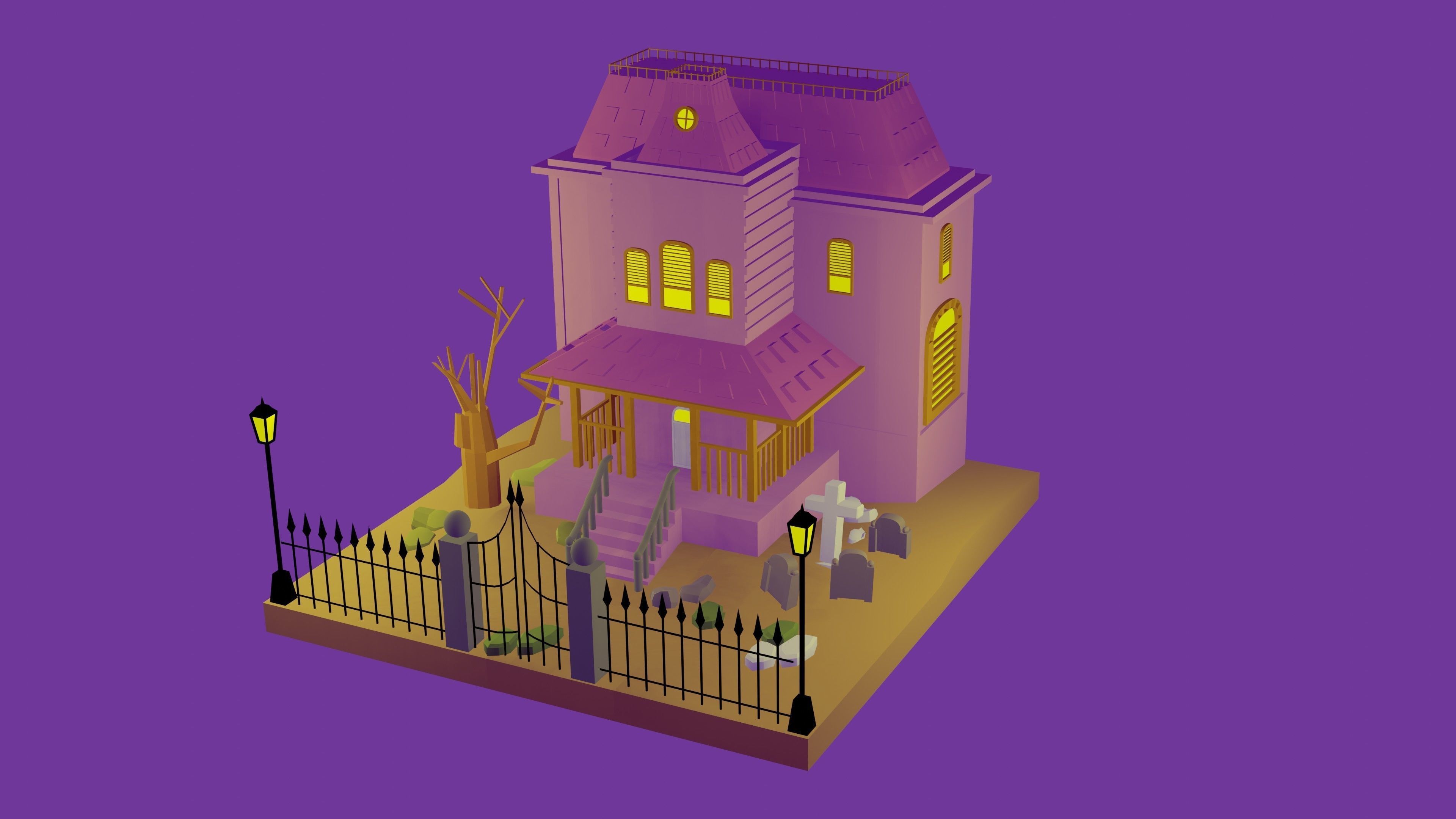 Low Poly Haunted House Low-poly 3D model_4