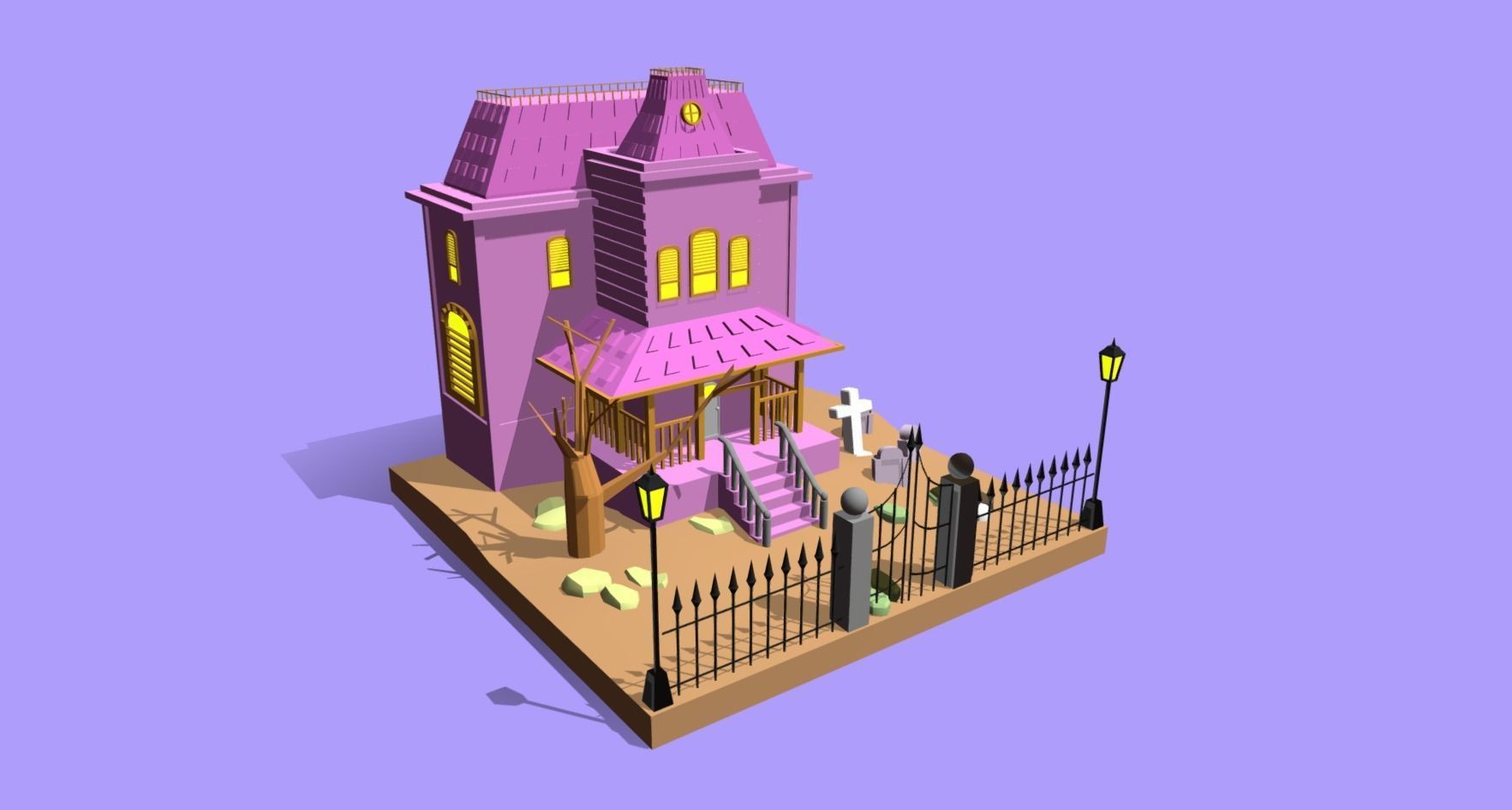 Low Poly Haunted House Low-poly 3D model_2