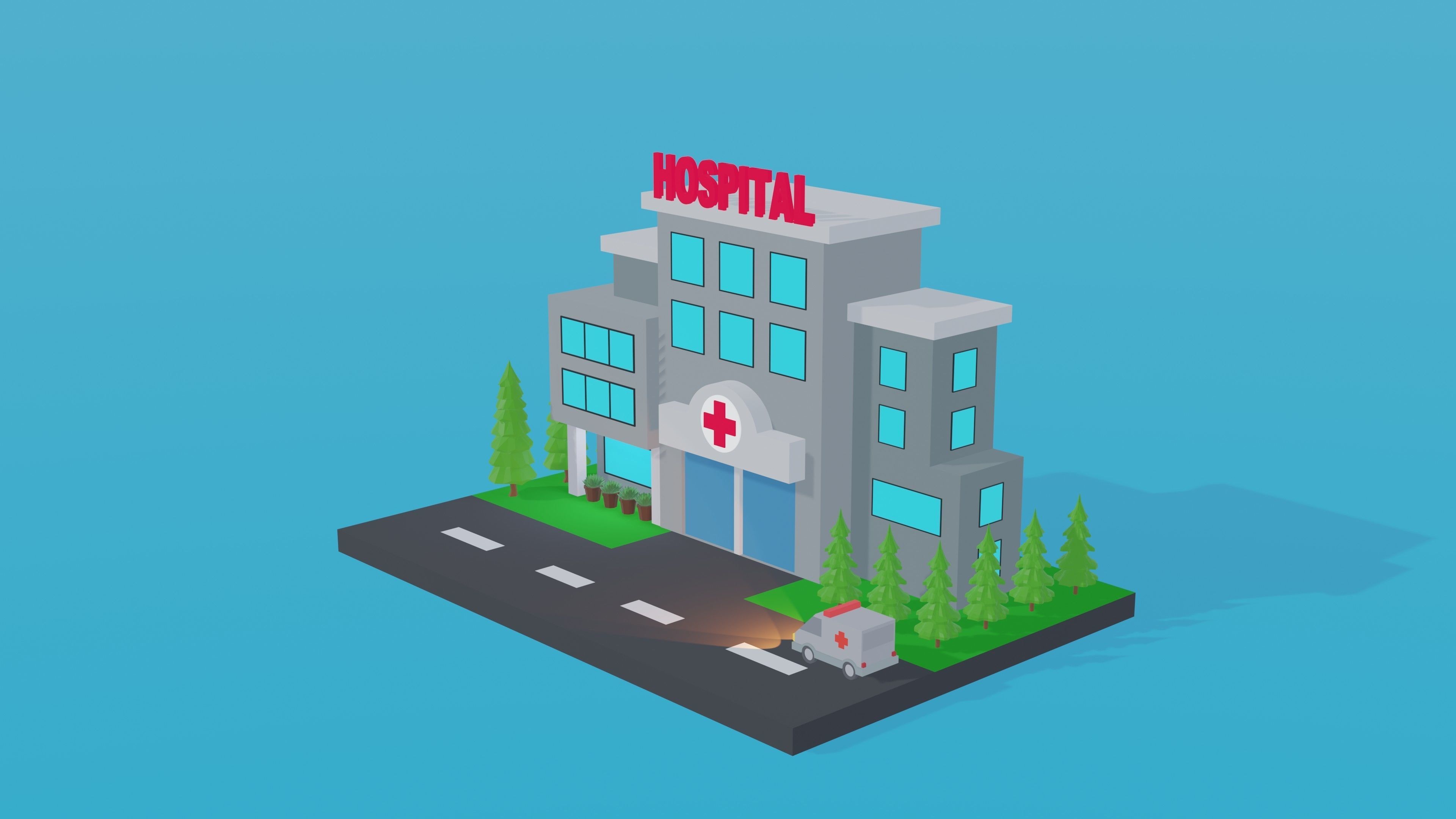 Low Poly Hospital Low-poly 3D model_4