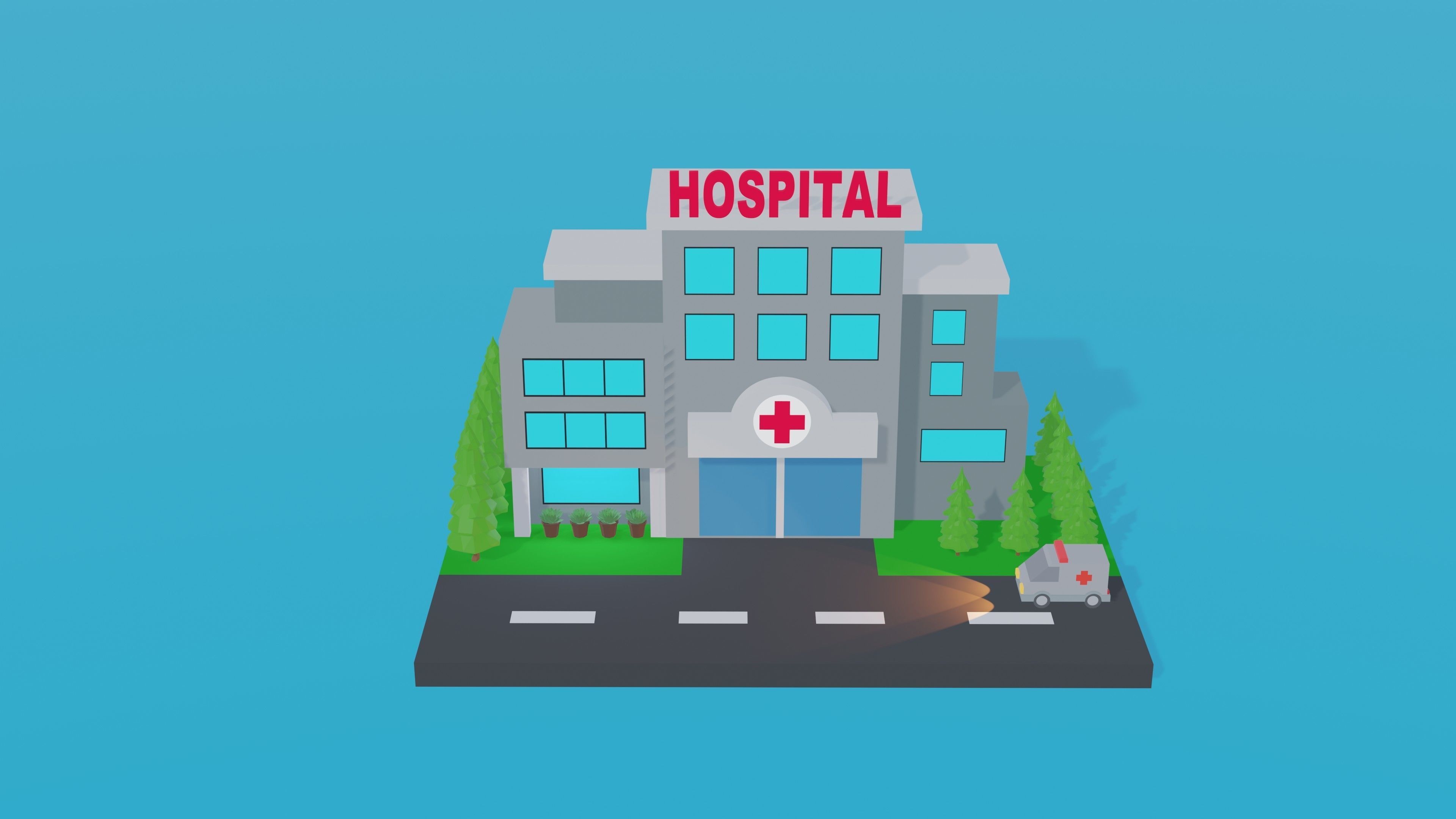 Low Poly Hospital Low-poly 3D model_3