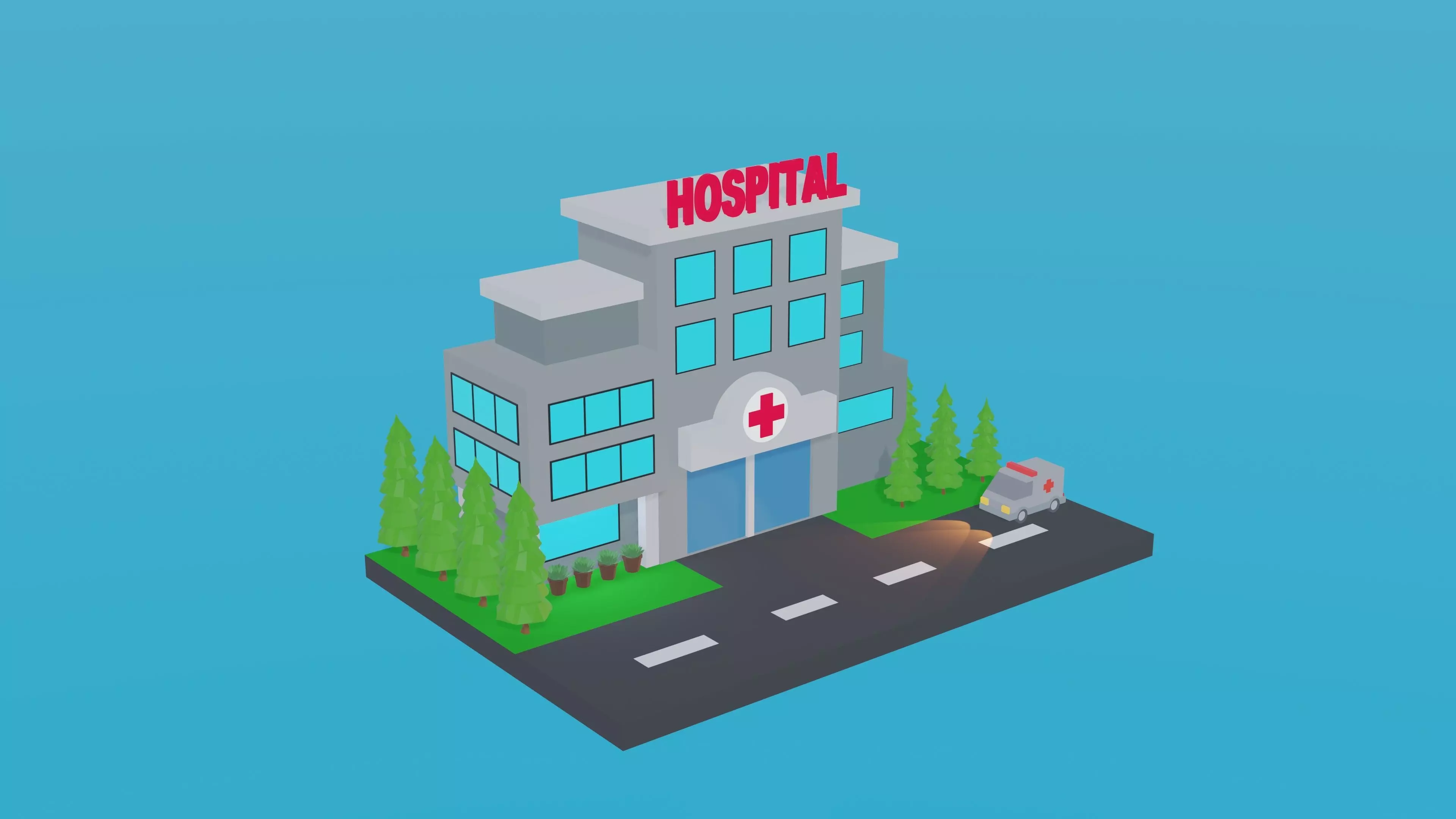 Low Poly Hospital Low-poly 3D model_0