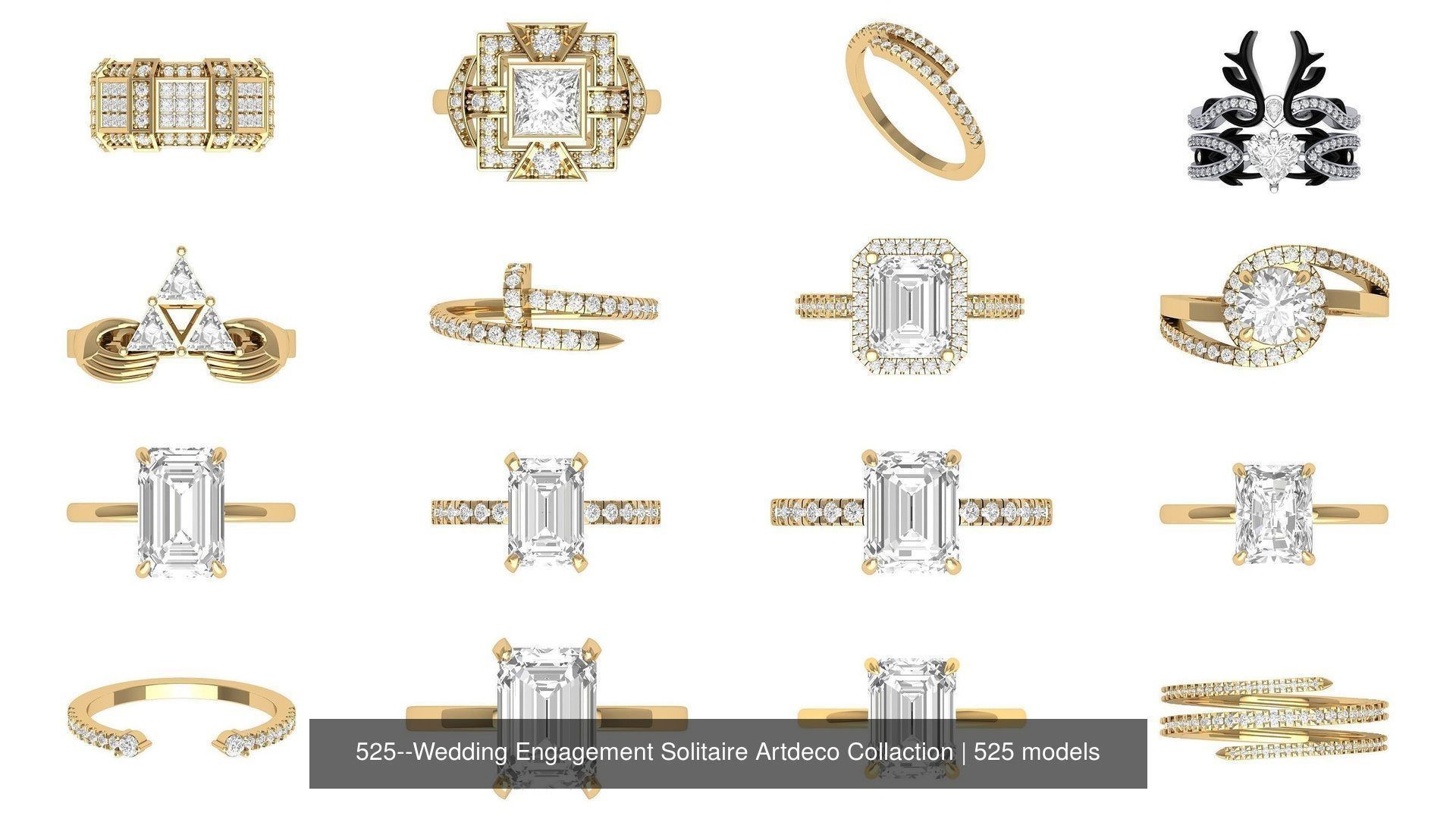Wedding Engagement Solitaire Artdeco Collaction 3D Model Collection_10