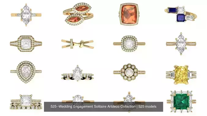 Wedding Engagement Solitaire Artdeco Collaction 3D Model Collection