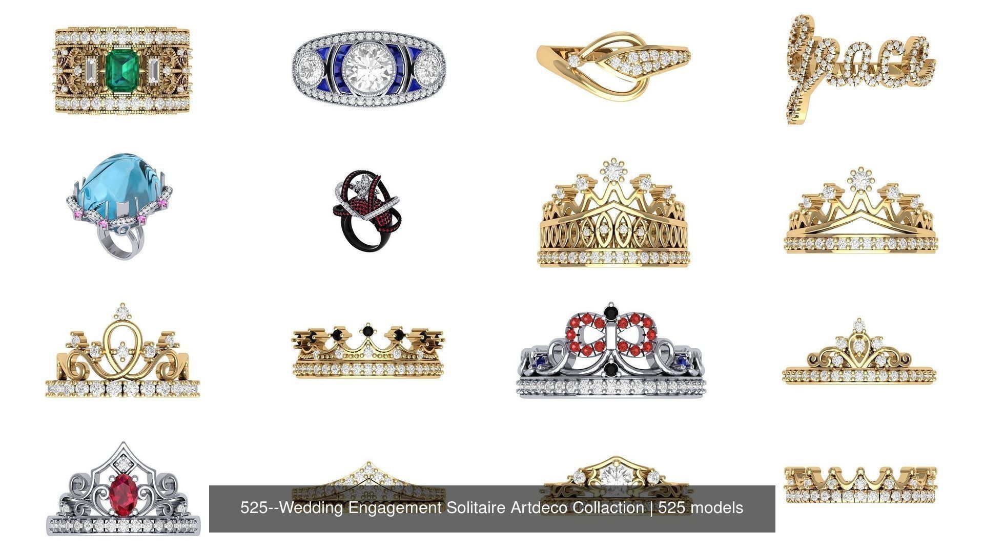 Wedding Engagement Solitaire Artdeco Collaction 3D Model Collection_12