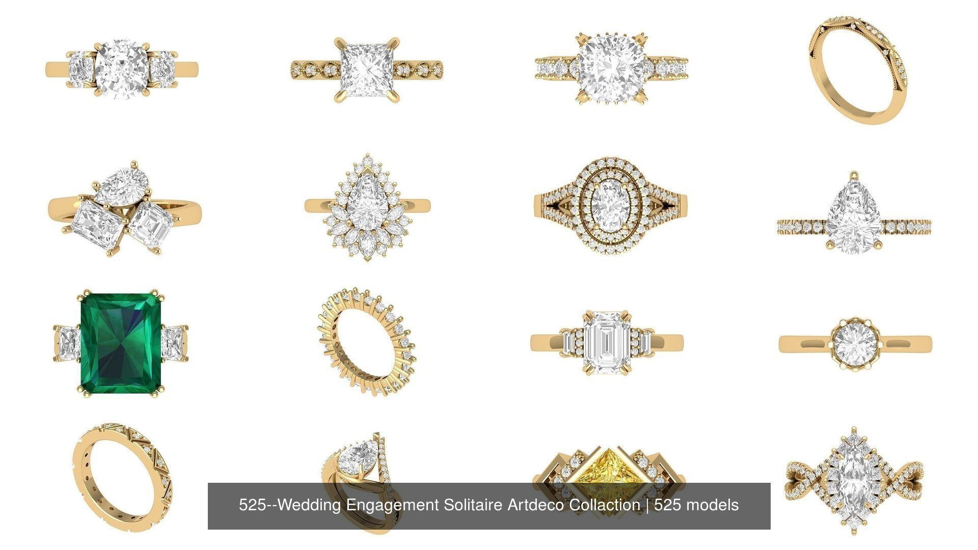 Wedding Engagement Solitaire Artdeco Collaction 3D Model Collection_17