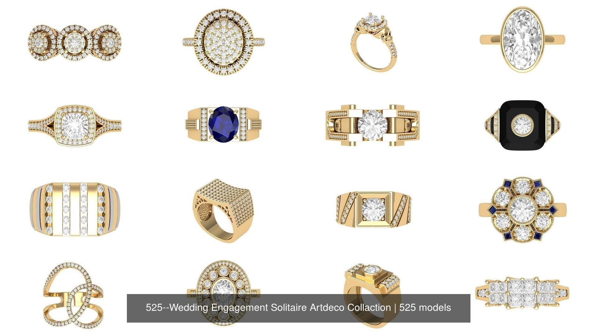 Wedding Engagement Solitaire Artdeco Collaction 3D Model Collection_9