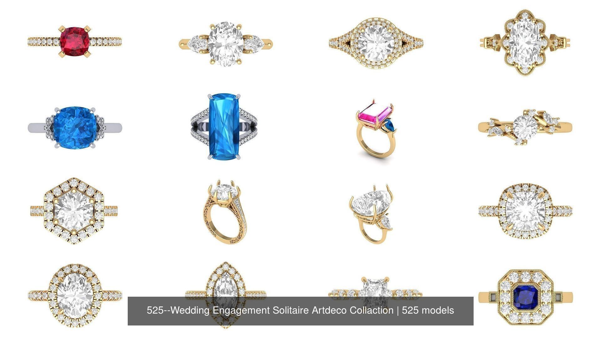 Wedding Engagement Solitaire Artdeco Collaction 3D Model Collection_16