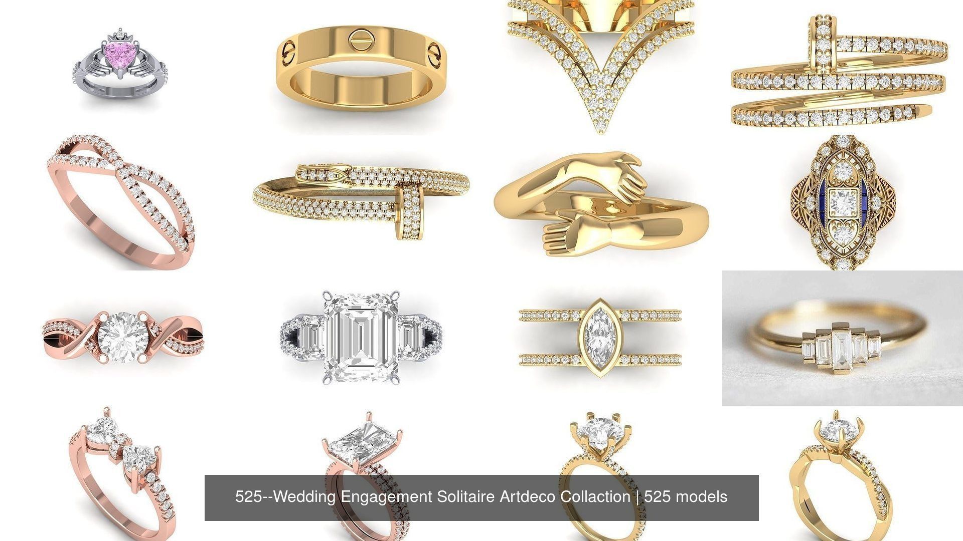 Wedding Engagement Solitaire Artdeco Collaction 3D Model Collection_1