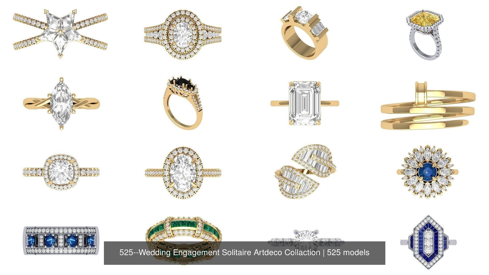 Wedding Engagement Solitaire Artdeco Collaction 3D Model Collection_14