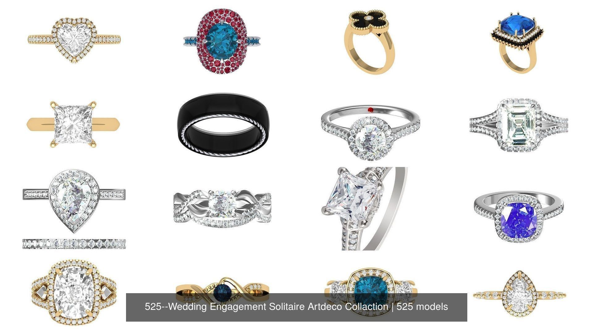 Wedding Engagement Solitaire Artdeco Collaction 3D Model Collection_15