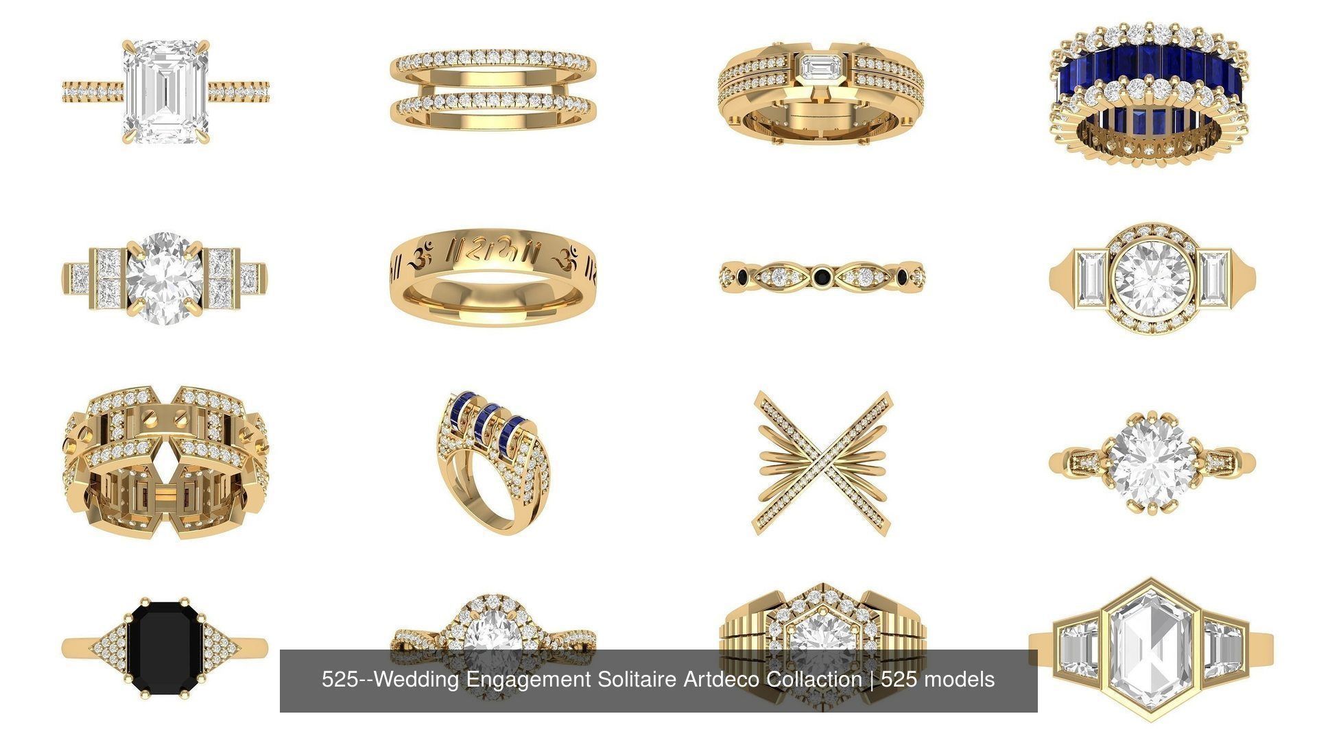 Wedding Engagement Solitaire Artdeco Collaction 3D Model Collection_7