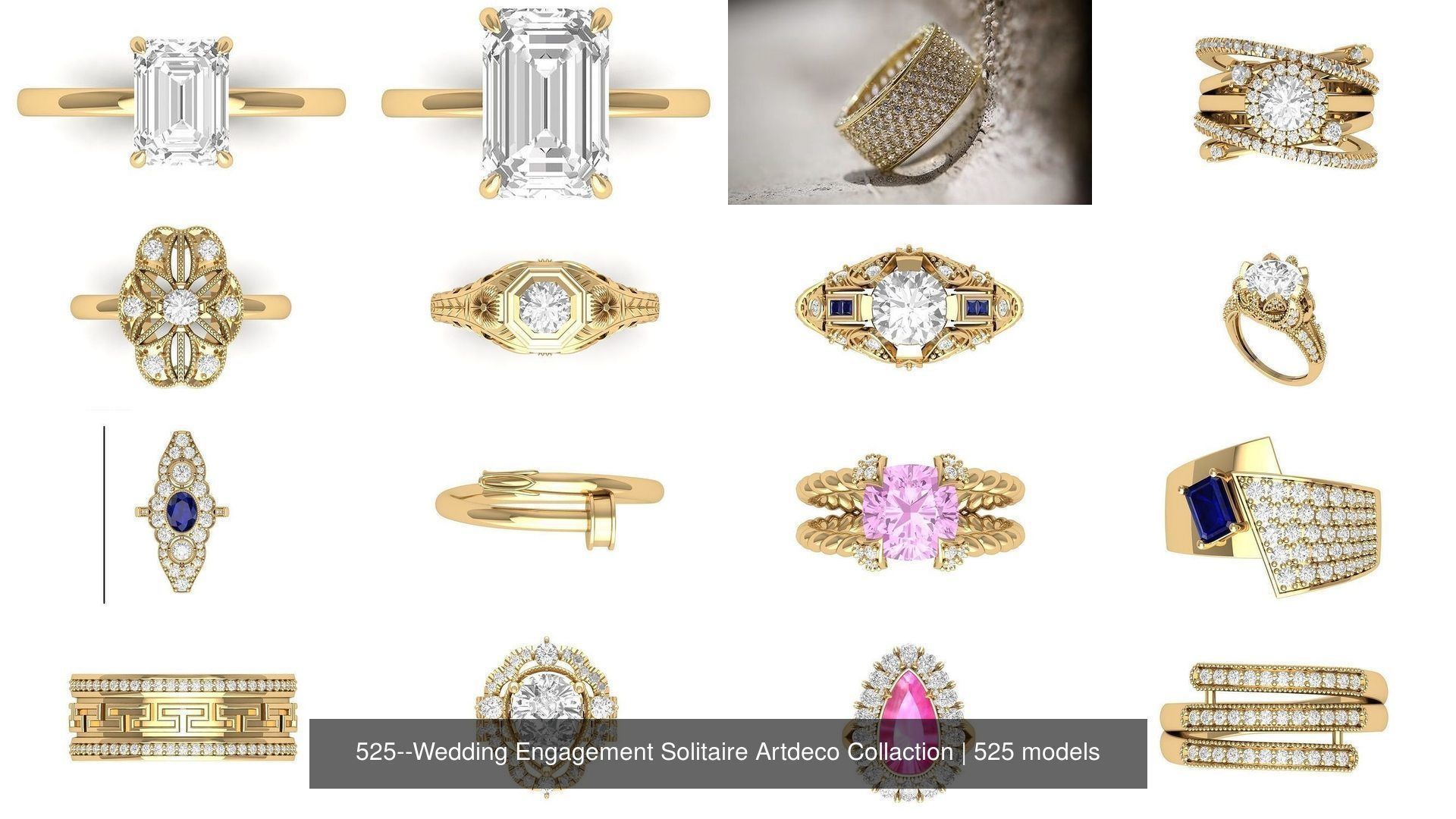 Wedding Engagement Solitaire Artdeco Collaction 3D Model Collection_4