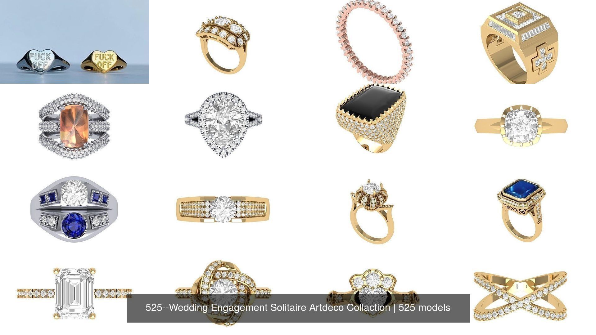 Wedding Engagement Solitaire Artdeco Collaction 3D Model Collection_6