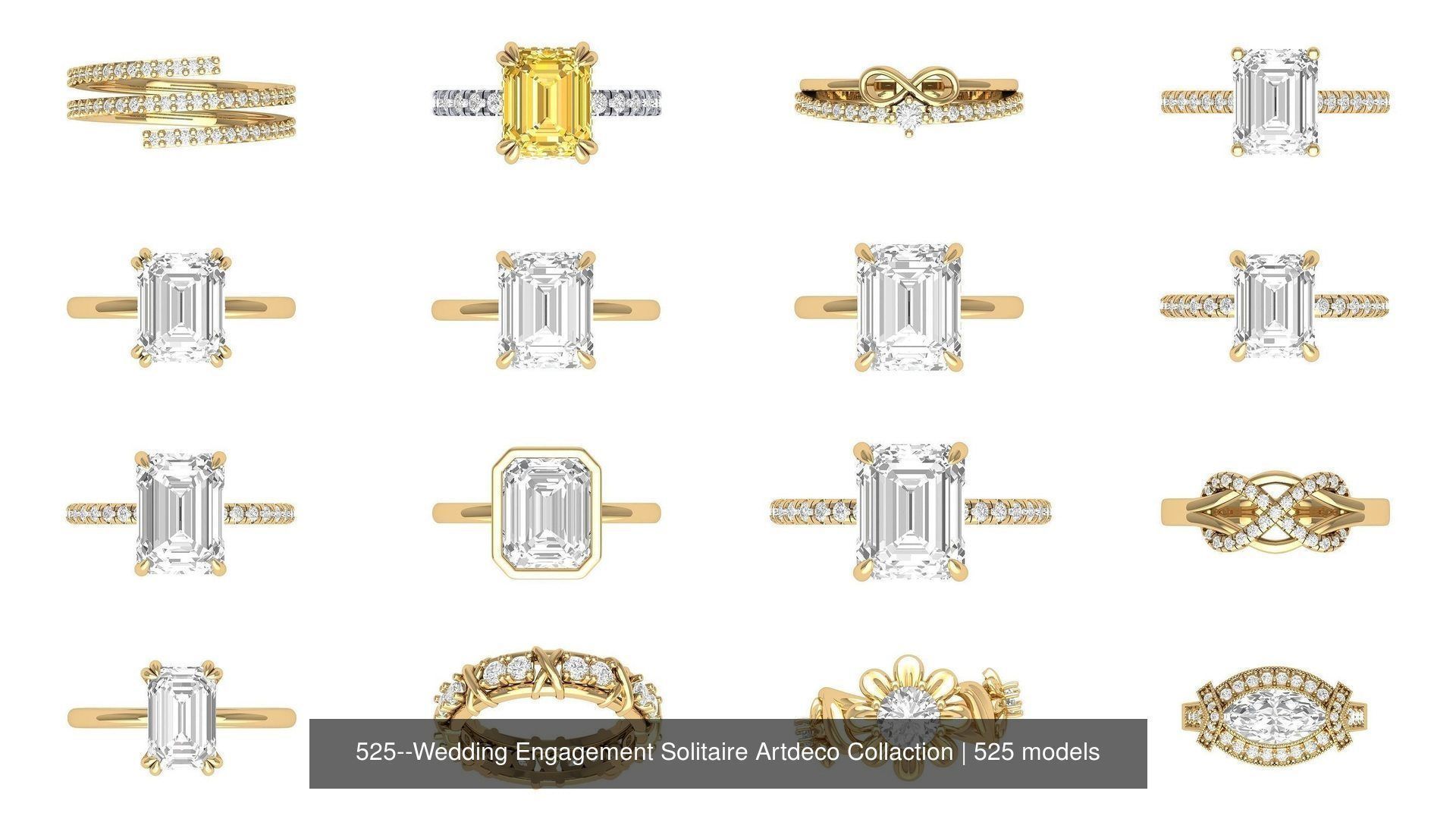 Wedding Engagement Solitaire Artdeco Collaction 3D Model Collection_11