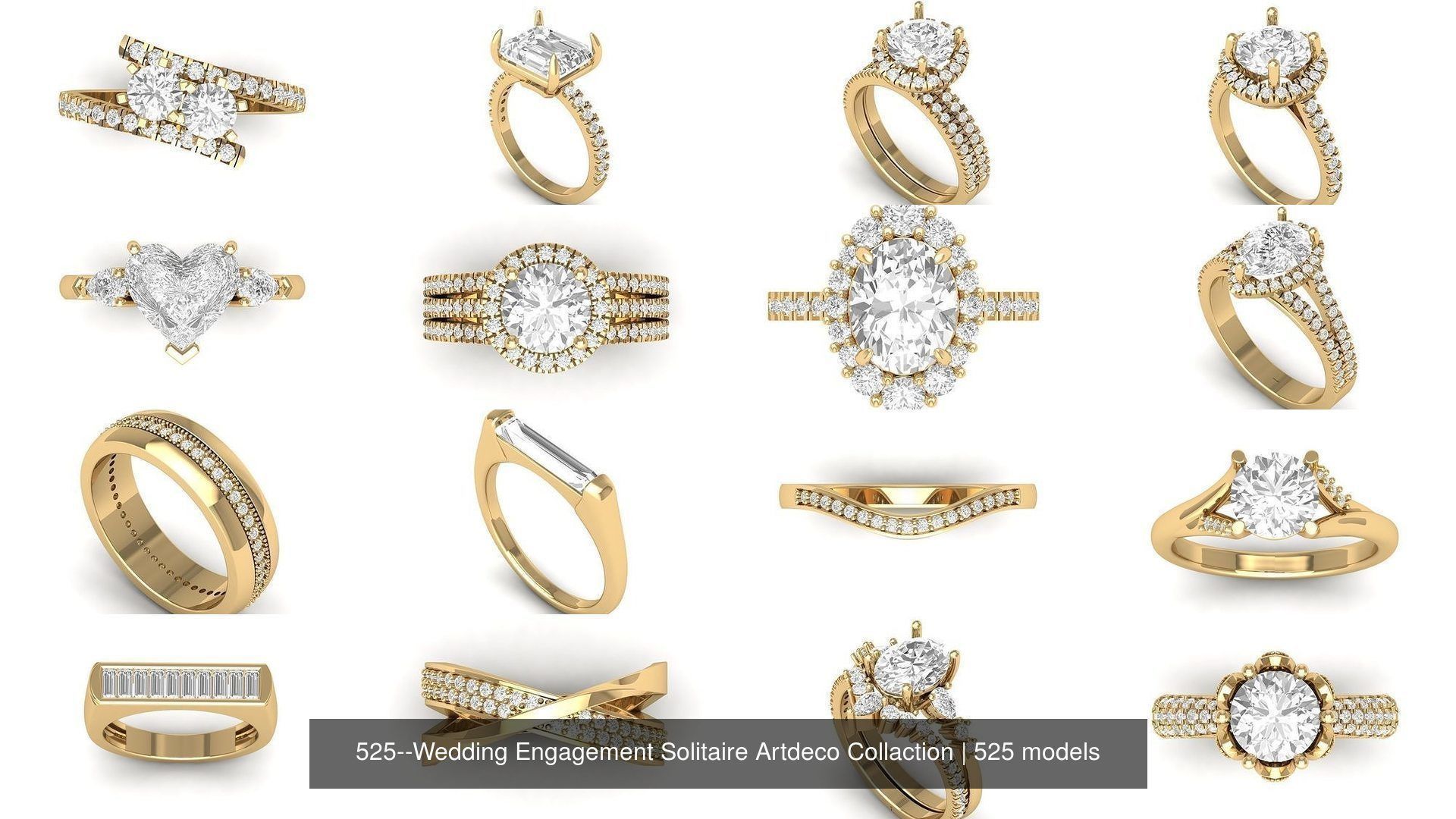 Wedding Engagement Solitaire Artdeco Collaction 3D Model Collection_2
