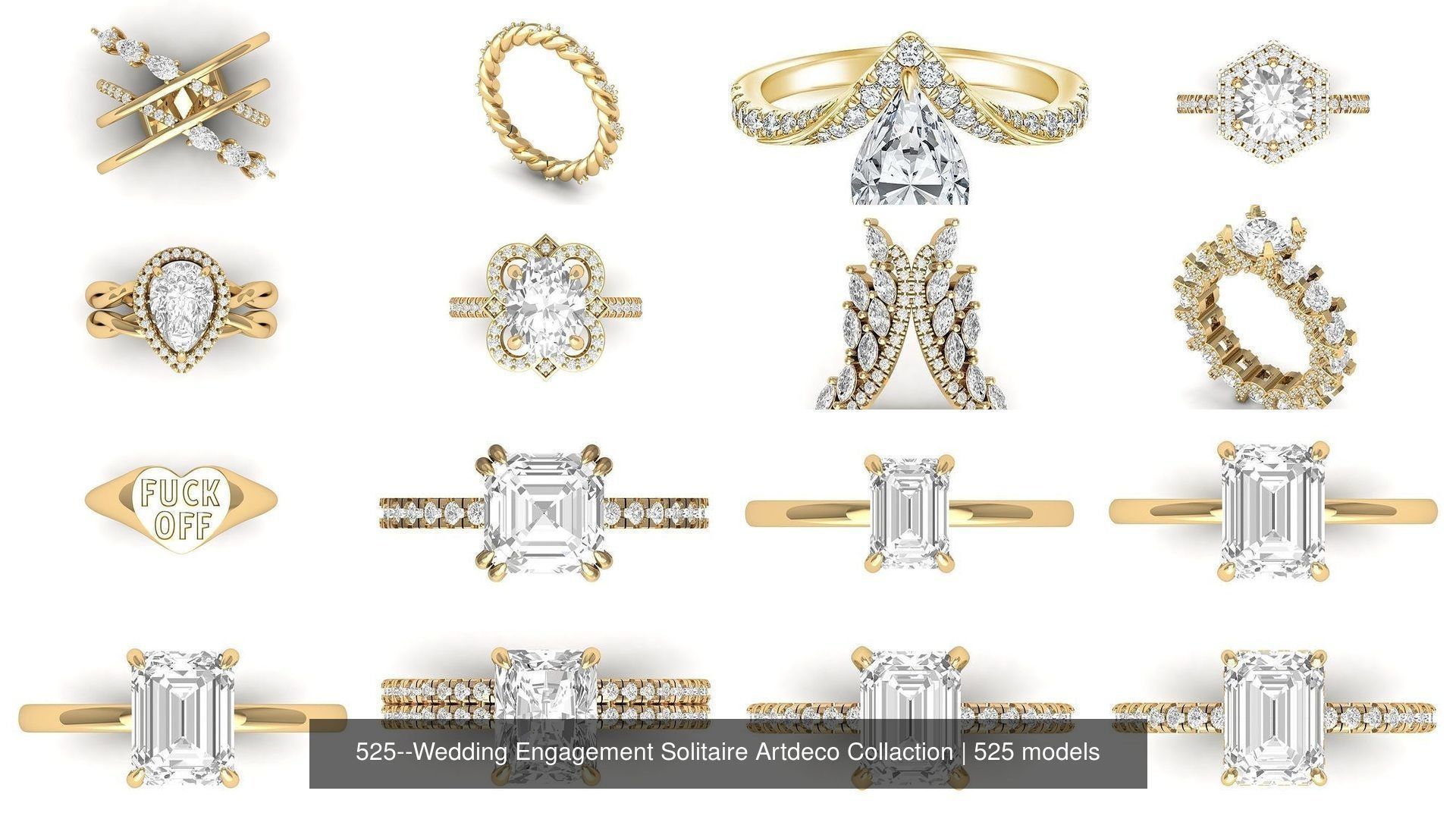 Wedding Engagement Solitaire Artdeco Collaction 3D Model Collection_3