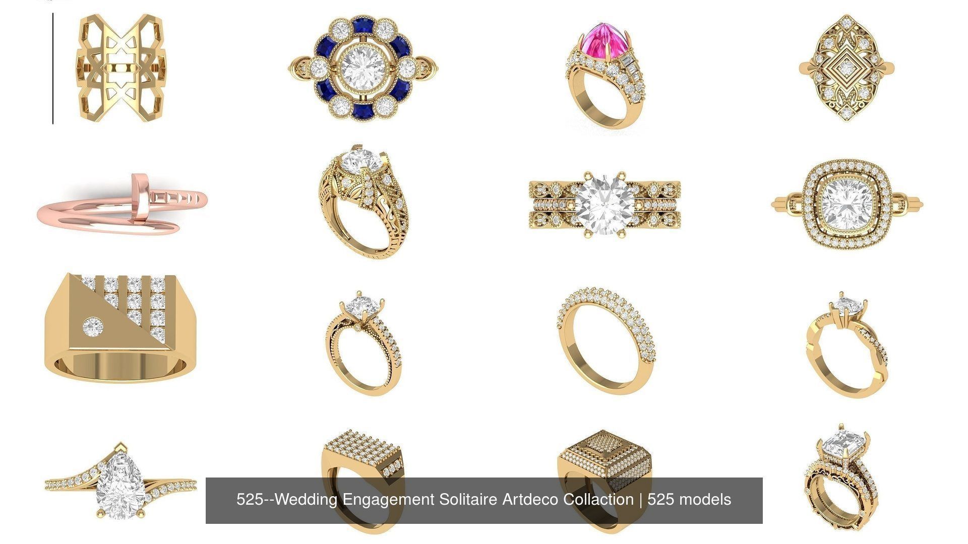 Wedding Engagement Solitaire Artdeco Collaction 3D Model Collection_5