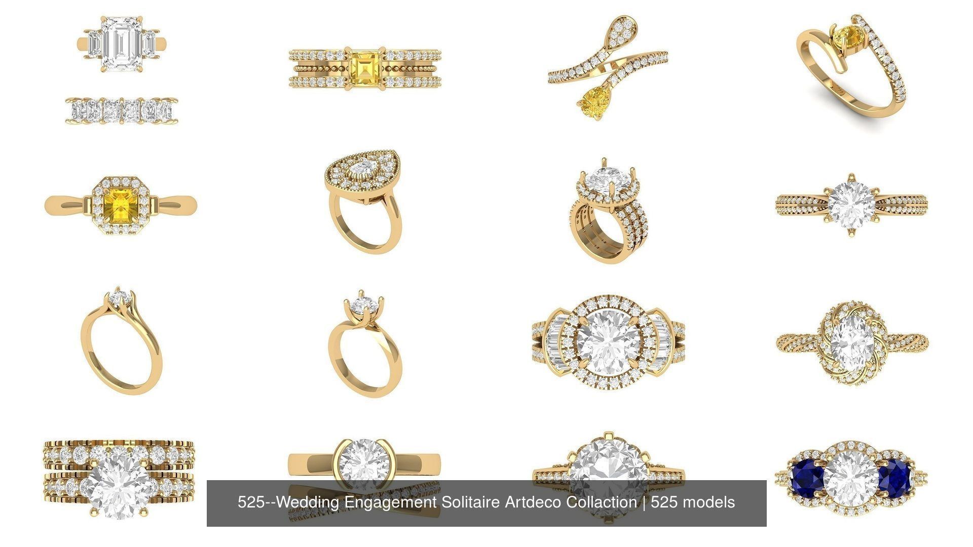 Wedding Engagement Solitaire Artdeco Collaction 3D Model Collection_18