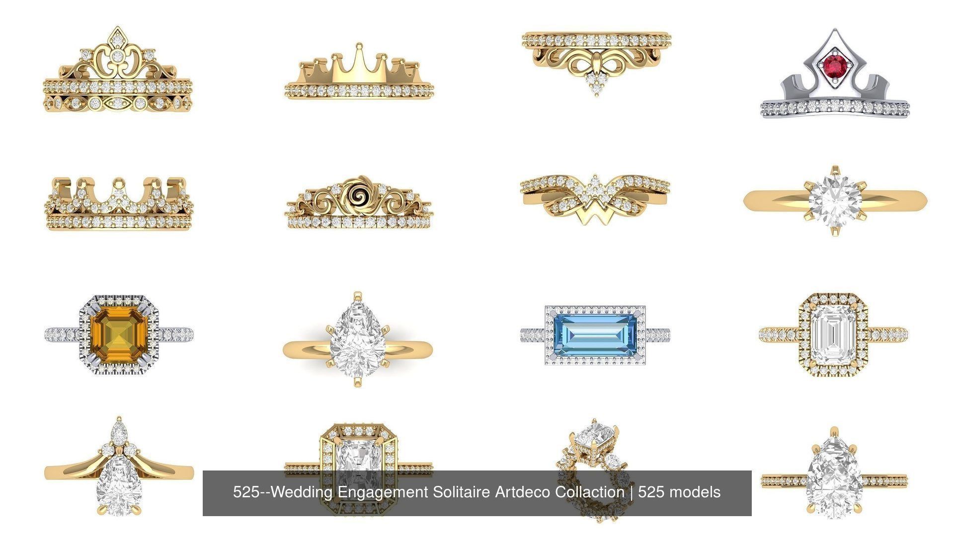 Wedding Engagement Solitaire Artdeco Collaction 3D Model Collection_13