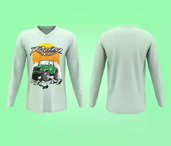  Men V-Neck Chest Printed Long Sleeve Tee