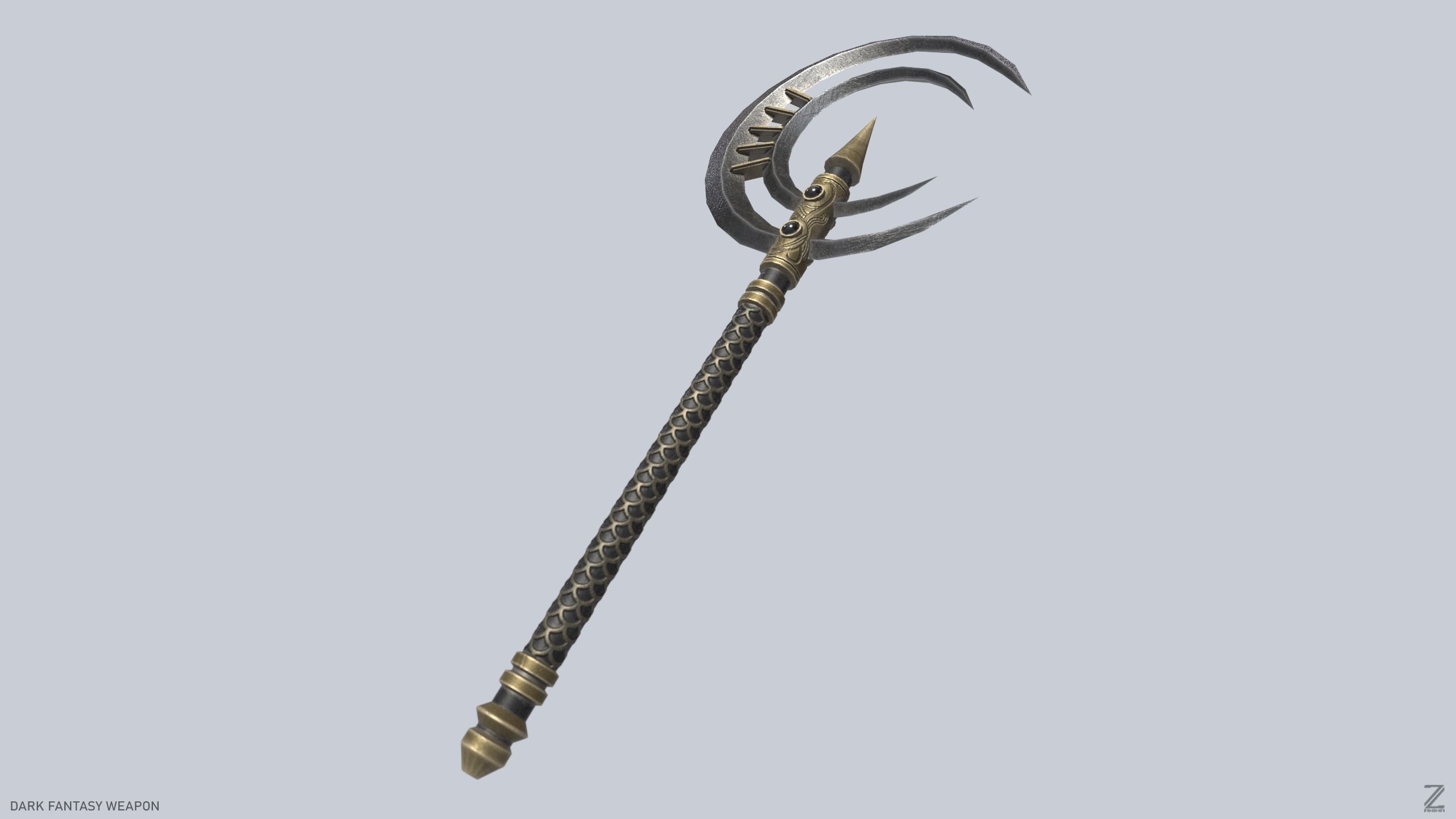 Dark fantasy weapon Low-poly 3D model_6