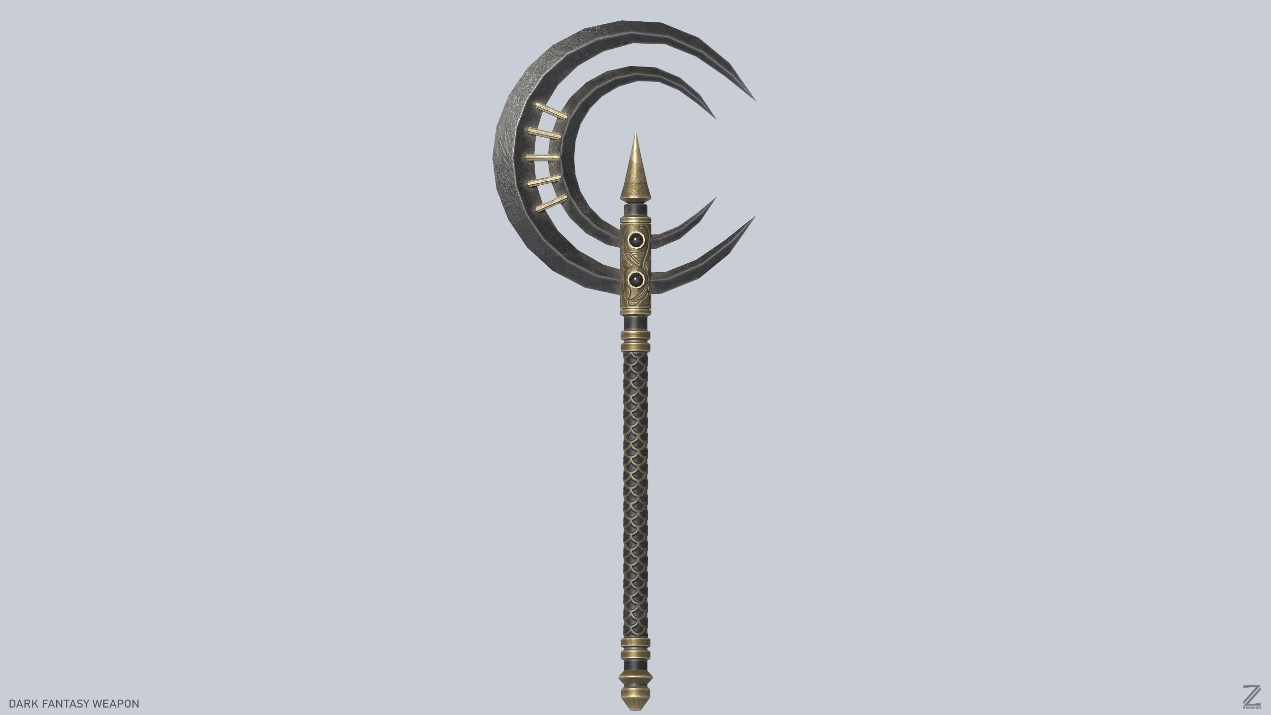 Dark fantasy weapon Low-poly 3D model_1