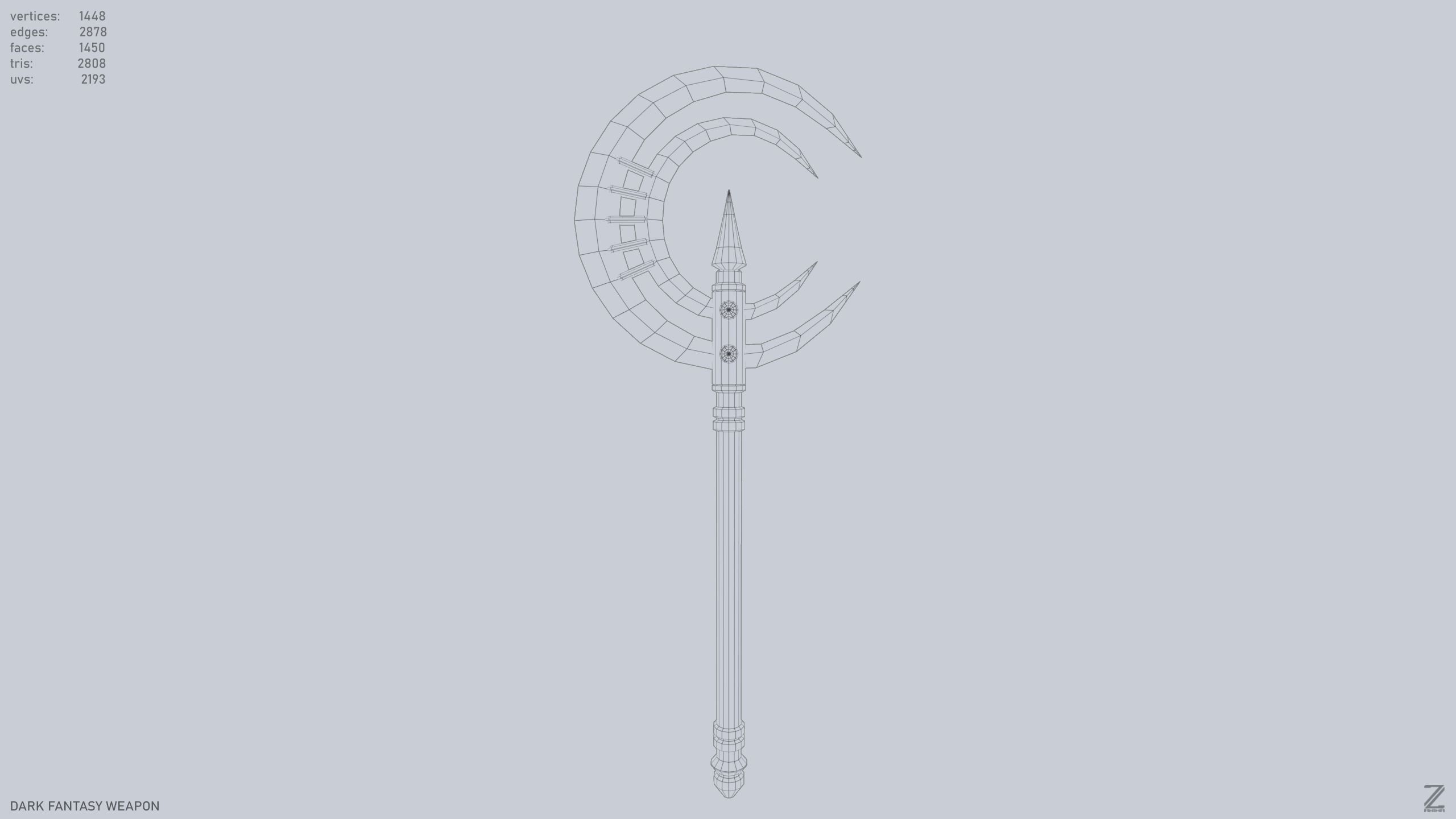 Dark fantasy weapon Low-poly 3D model_8