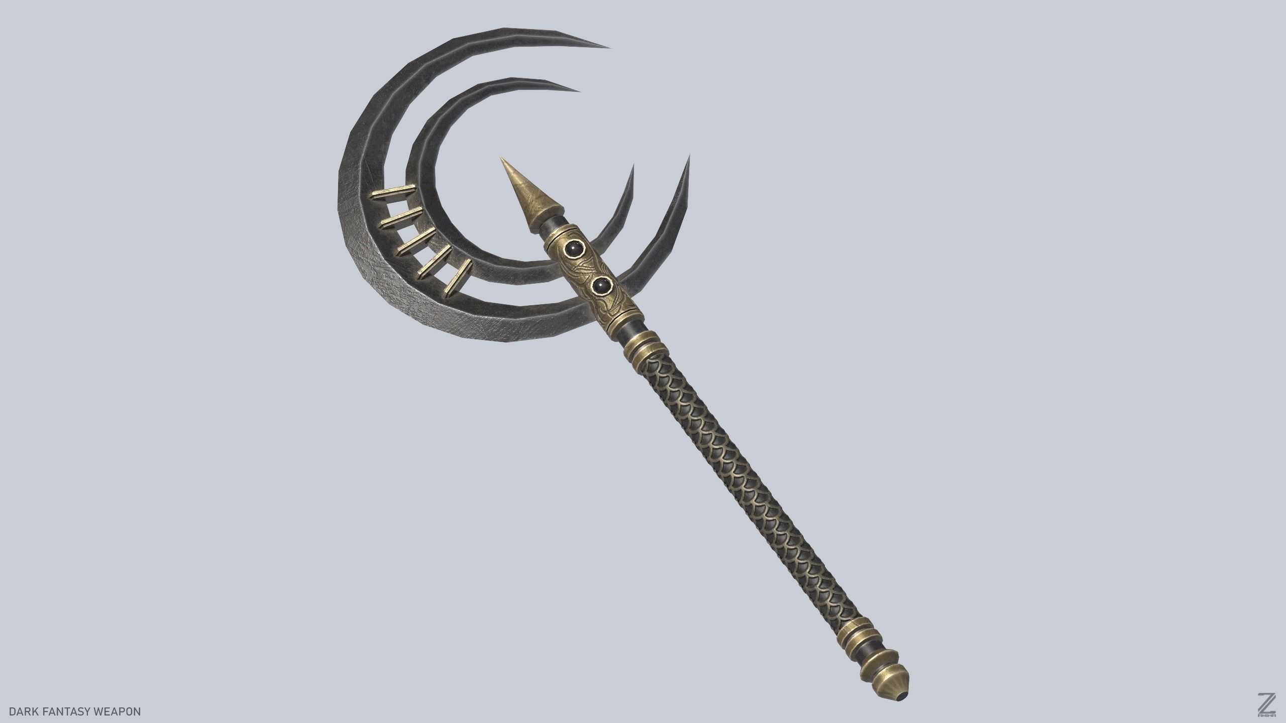 Dark fantasy weapon Low-poly 3D model_5