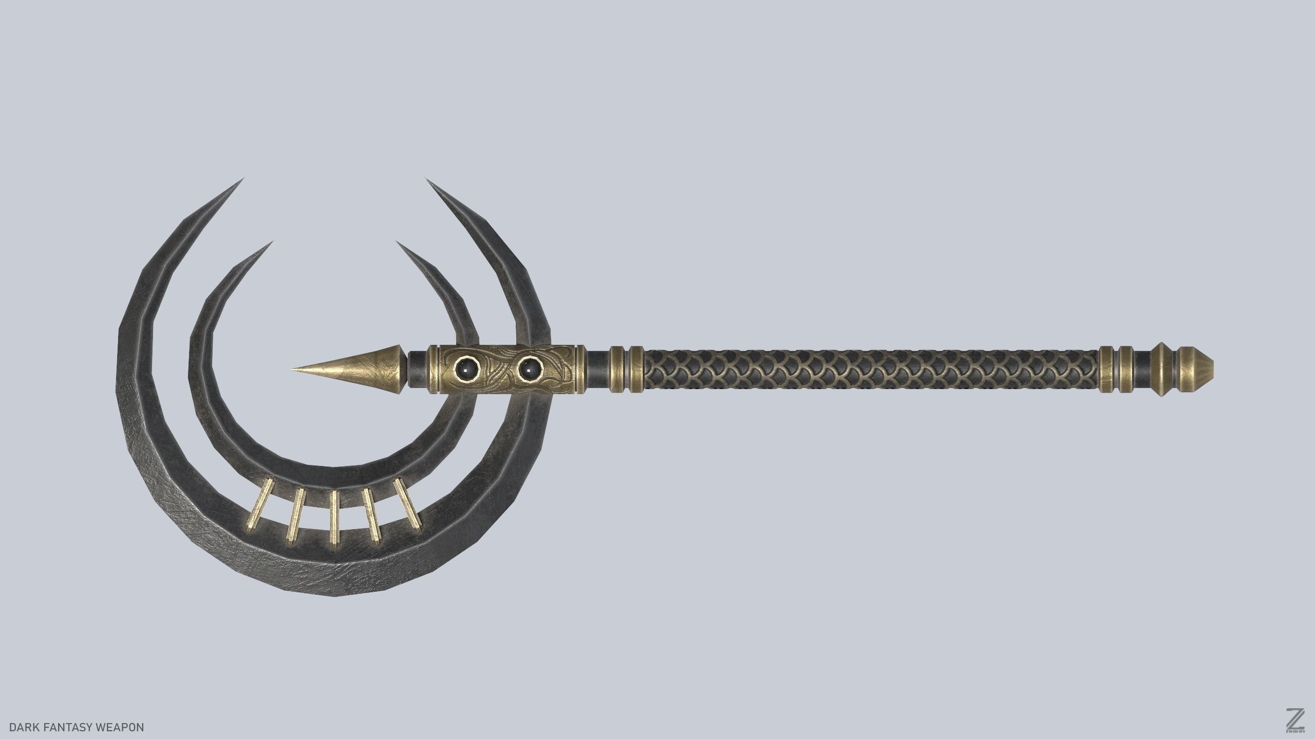 Dark fantasy weapon Low-poly 3D model_3