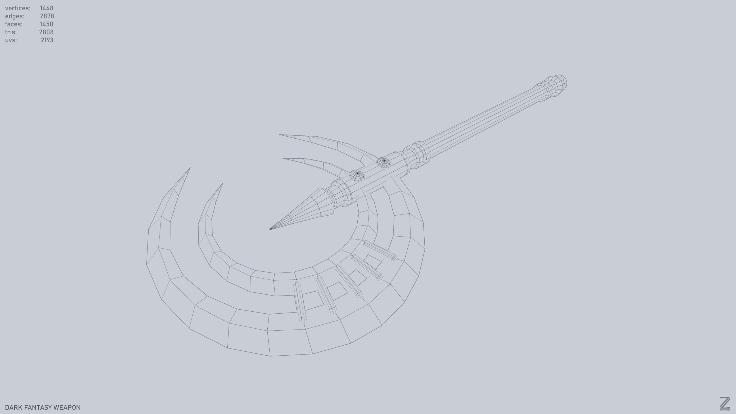 Dark fantasy weapon Low-poly 3D model_11