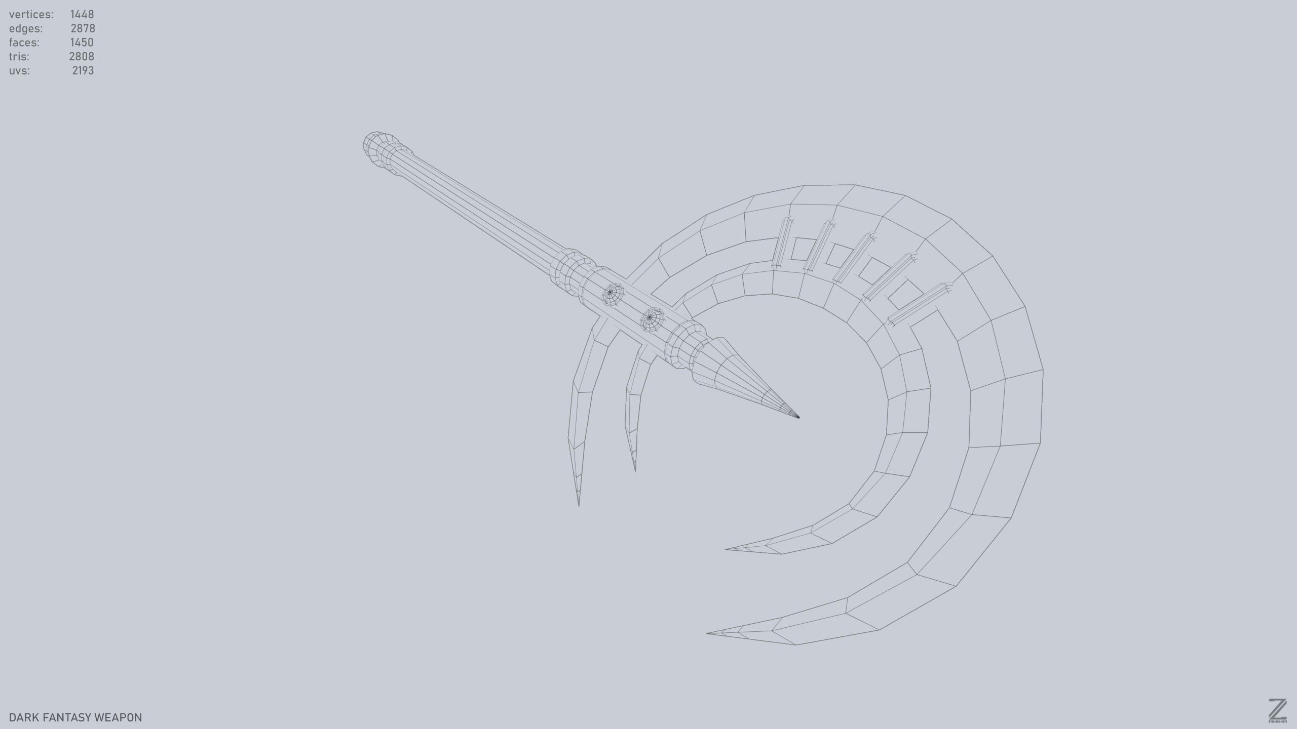 Dark fantasy weapon Low-poly 3D model_13