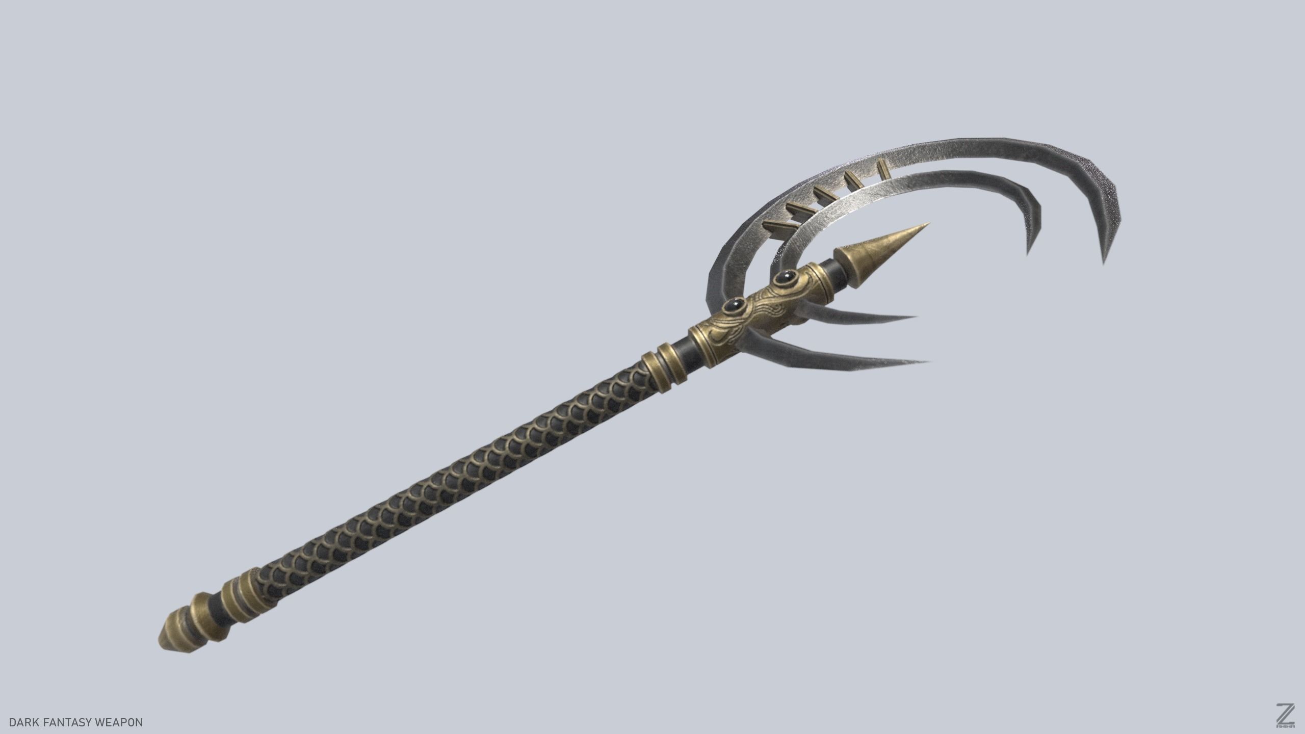 Dark fantasy weapon Low-poly 3D model_7