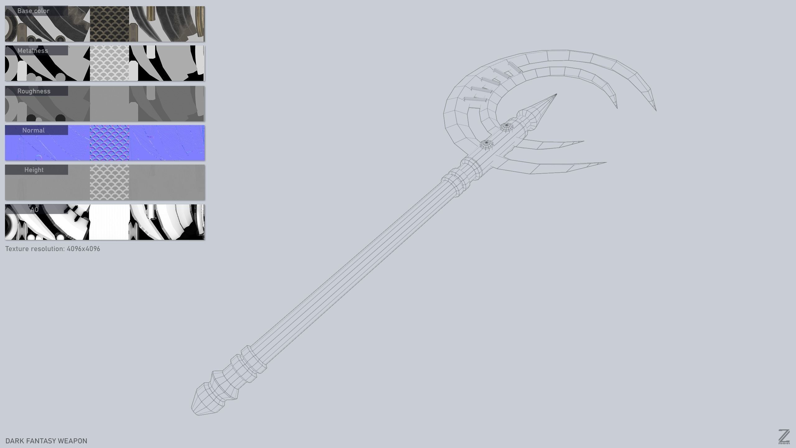 Dark fantasy weapon Low-poly 3D model_2