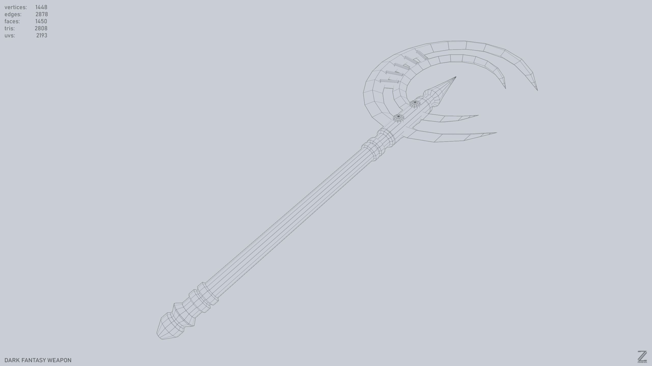 Dark fantasy weapon Low-poly 3D model_12