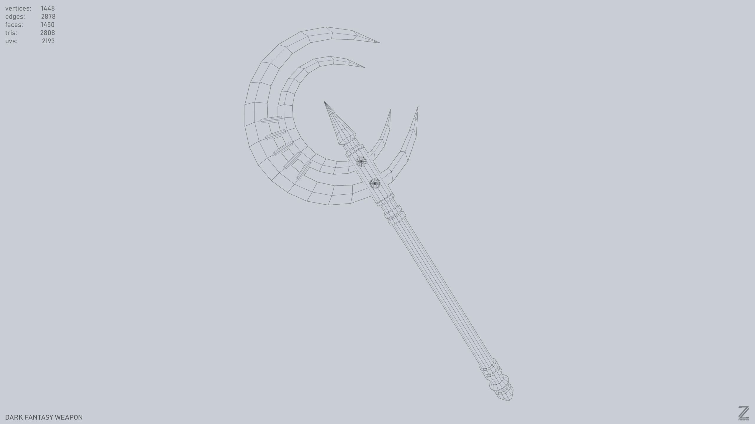 Dark fantasy weapon Low-poly 3D model_9