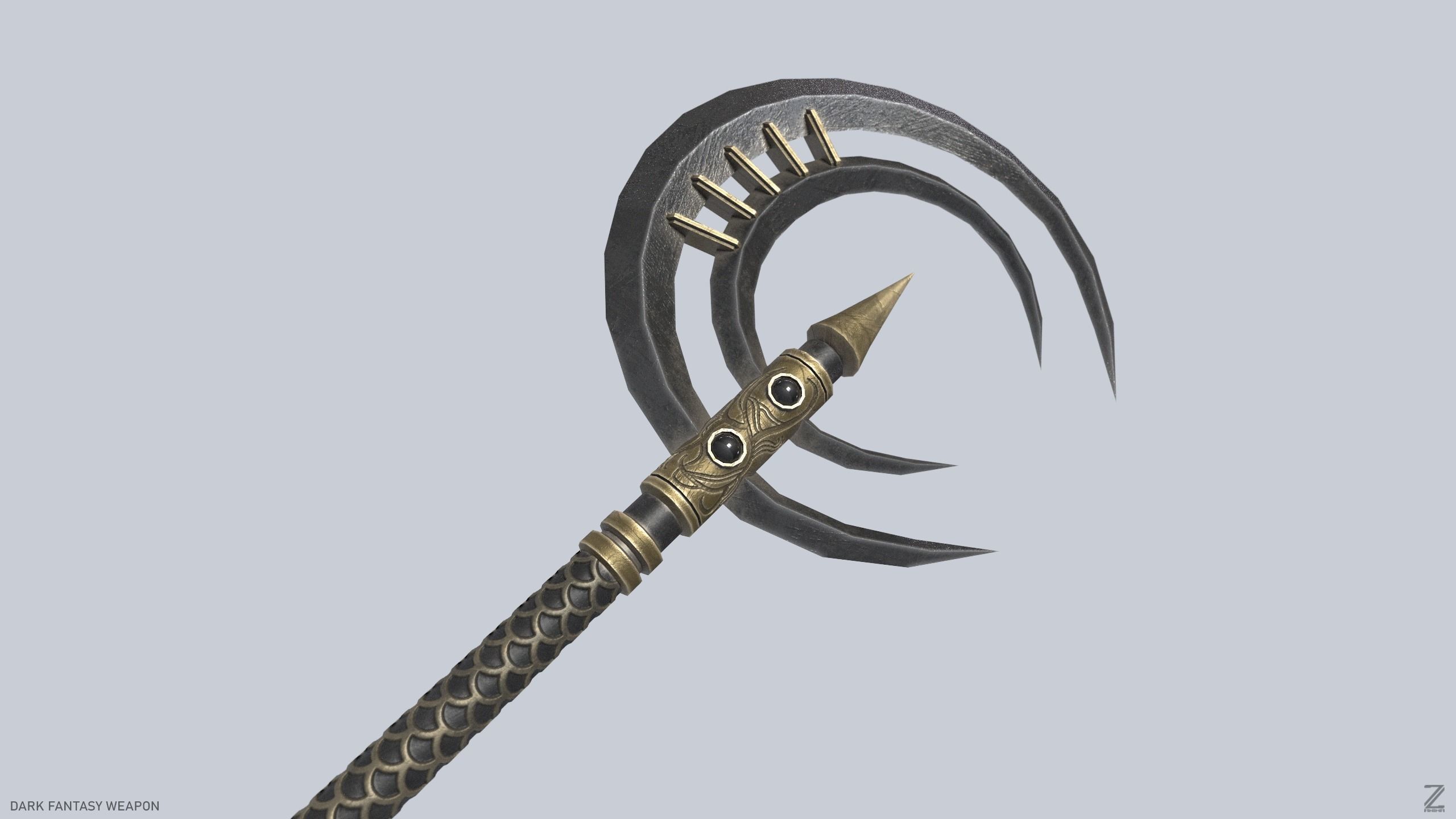 Dark fantasy weapon Low-poly 3D model_4