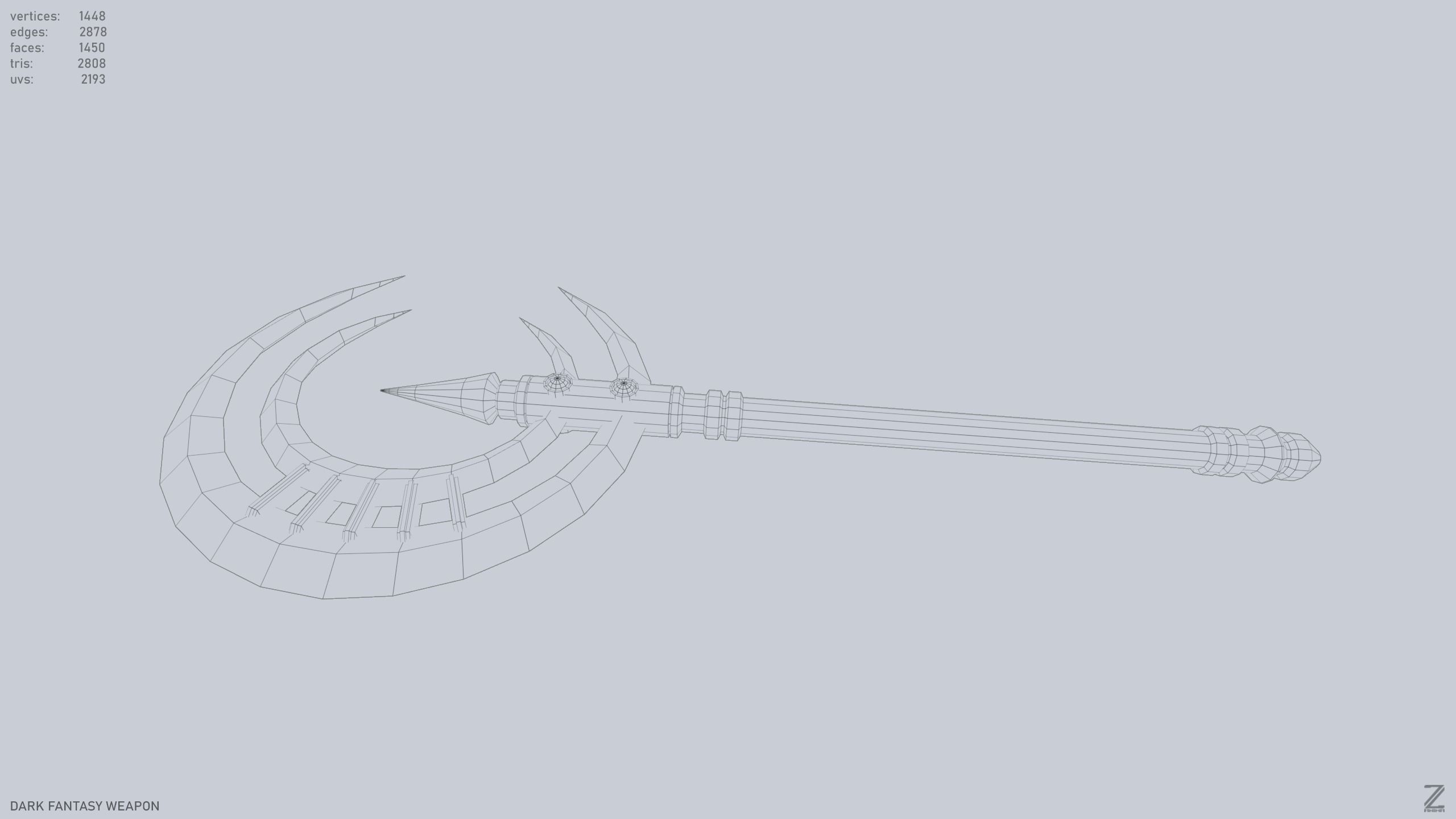 Dark fantasy weapon Low-poly 3D model_10