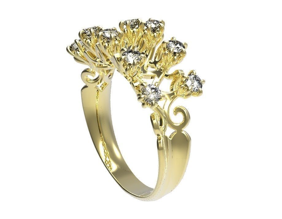 Ring gold tiara with diamonds 3D print model_10