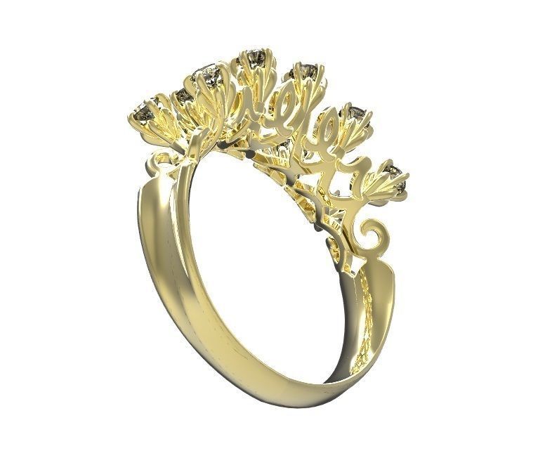 Ring gold tiara with diamonds 3D print model_7