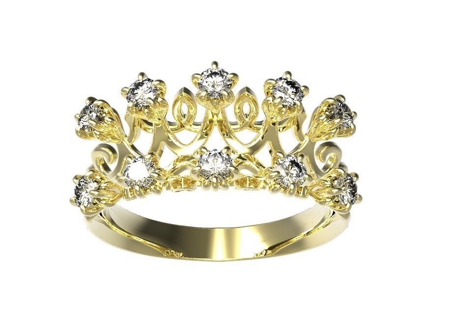 Ring gold tiara with diamonds 3D print model_2