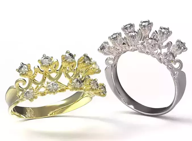 Ring gold tiara with diamonds