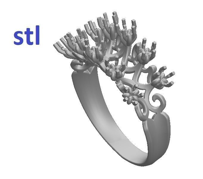 Ring gold tiara with diamonds 3D print model_13