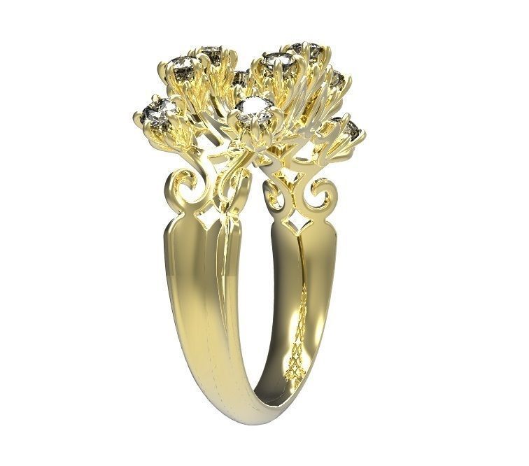 Ring gold tiara with diamonds 3D print model_8