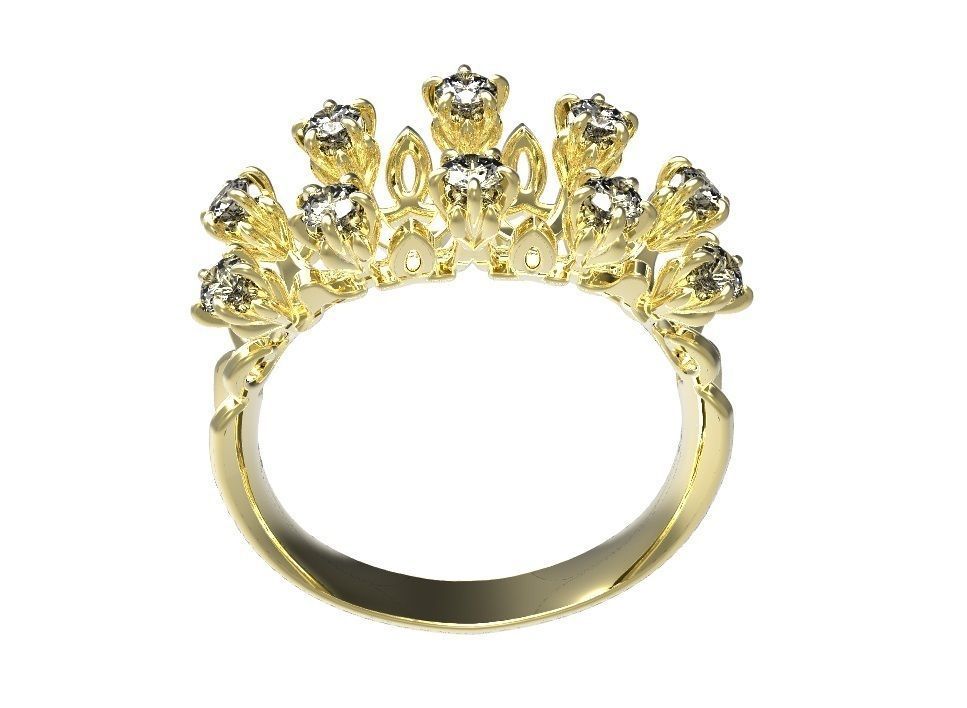 Ring gold tiara with diamonds 3D print model_3