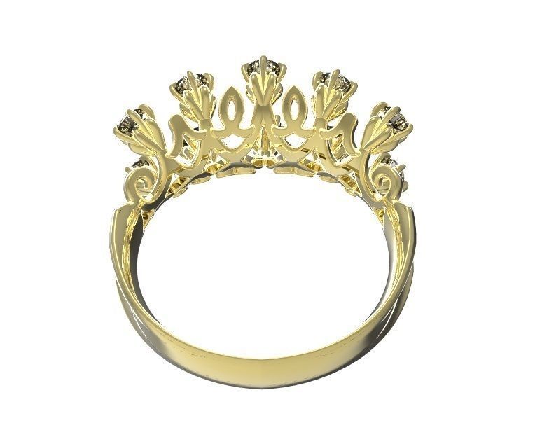 Ring gold tiara with diamonds 3D print model_4