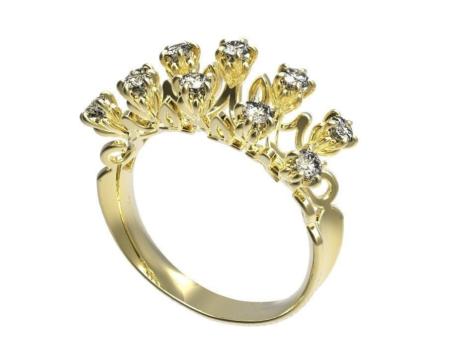 Ring gold tiara with diamonds 3D print model_11